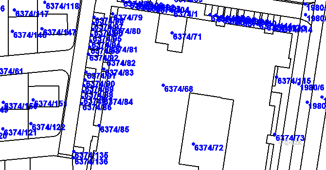 Parcela st. 6374/68 v KÚ Kladno, Katastrální mapa