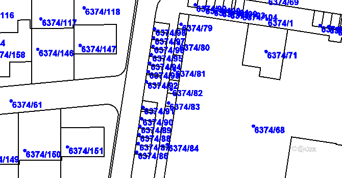 Parcela st. 6374/82 v KÚ Kladno, Katastrální mapa