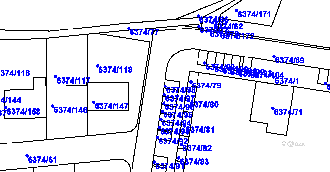Parcela st. 6374/98 v KÚ Kladno, Katastrální mapa