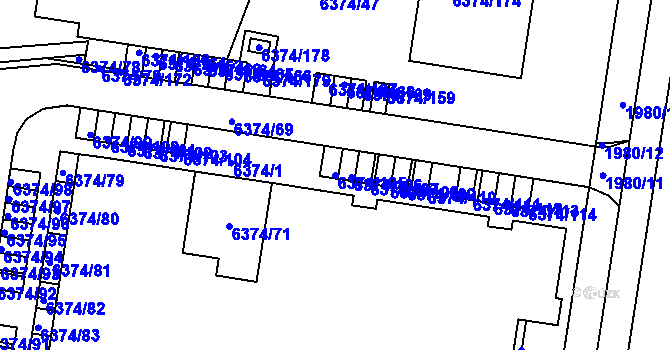 Parcela st. 6374/105 v KÚ Kladno, Katastrální mapa