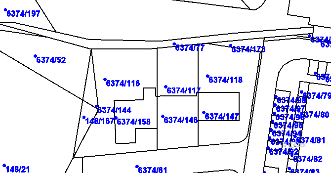 Parcela st. 6374/117 v KÚ Kladno, Katastrální mapa