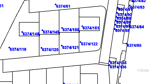 Parcela st. 6374/122 v KÚ Kladno, Katastrální mapa