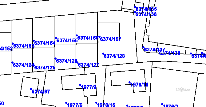Parcela st. 6374/128 v KÚ Kladno, Katastrální mapa