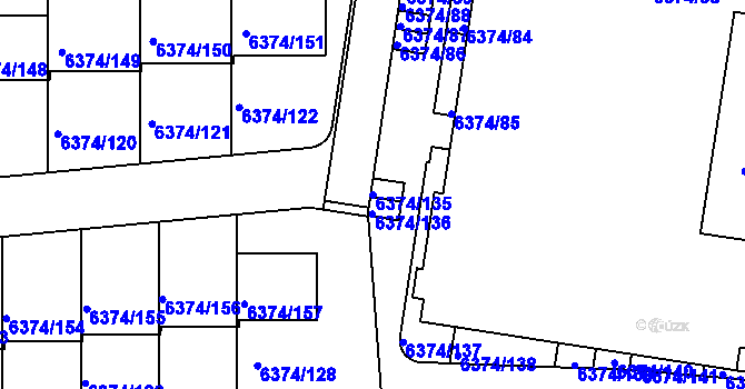 Parcela st. 6374/135 v KÚ Kladno, Katastrální mapa