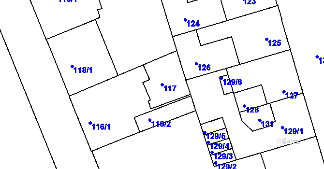 Parcela st. 117 v KÚ Kladno, Katastrální mapa