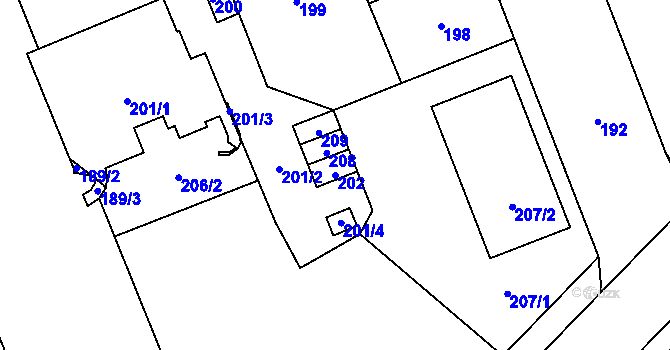 Parcela st. 202 v KÚ Kladno, Katastrální mapa