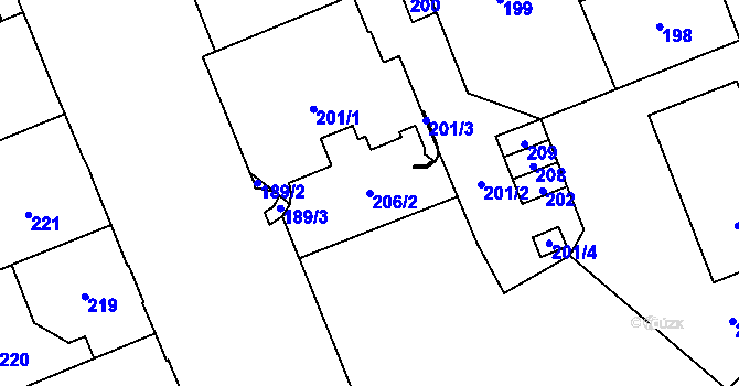 Parcela st. 206/2 v KÚ Kladno, Katastrální mapa