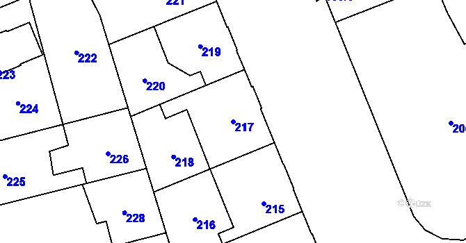 Parcela st. 217 v KÚ Kladno, Katastrální mapa
