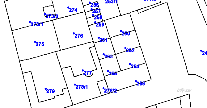 Parcela st. 263 v KÚ Kladno, Katastrální mapa
