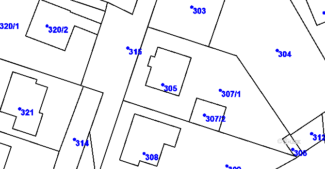 Parcela st. 305 v KÚ Kladno, Katastrální mapa