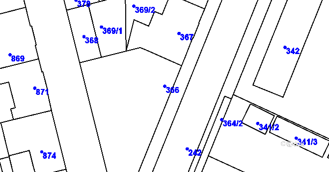 Parcela st. 366 v KÚ Kladno, Katastrální mapa