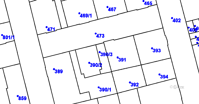 Parcela st. 390/3 v KÚ Kladno, Katastrální mapa