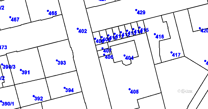 Parcela st. 406 v KÚ Kladno, Katastrální mapa