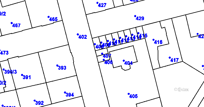 Parcela st. 407 v KÚ Kladno, Katastrální mapa
