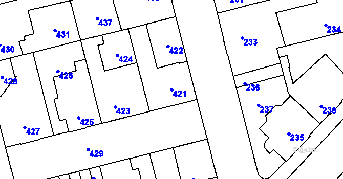 Parcela st. 421 v KÚ Kladno, Katastrální mapa
