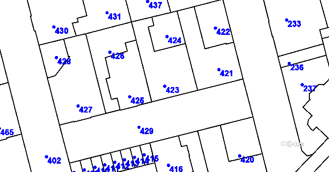 Parcela st. 423 v KÚ Kladno, Katastrální mapa