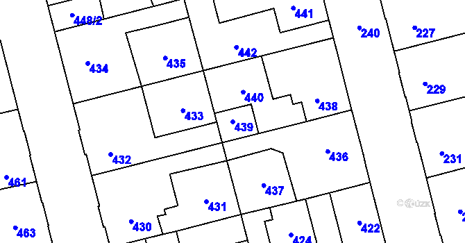 Parcela st. 439 v KÚ Kladno, Katastrální mapa