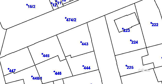 Parcela st. 443 v KÚ Kladno, Katastrální mapa