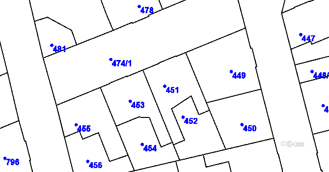 Parcela st. 451 v KÚ Kladno, Katastrální mapa