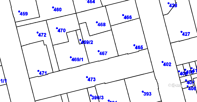 Parcela st. 467 v KÚ Kladno, Katastrální mapa