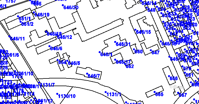 Parcela st. 646/1 v KÚ Kladno, Katastrální mapa