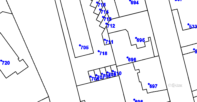 Parcela st. 718 v KÚ Kladno, Katastrální mapa