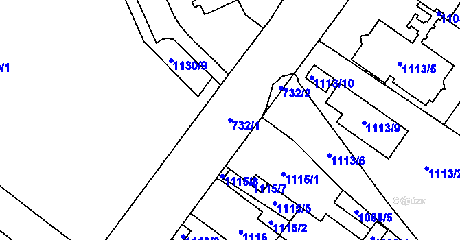 Parcela st. 732/1 v KÚ Kladno, Katastrální mapa