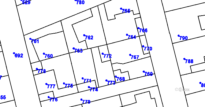 Parcela st. 772 v KÚ Kladno, Katastrální mapa