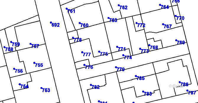 Parcela st. 775 v KÚ Kladno, Katastrální mapa