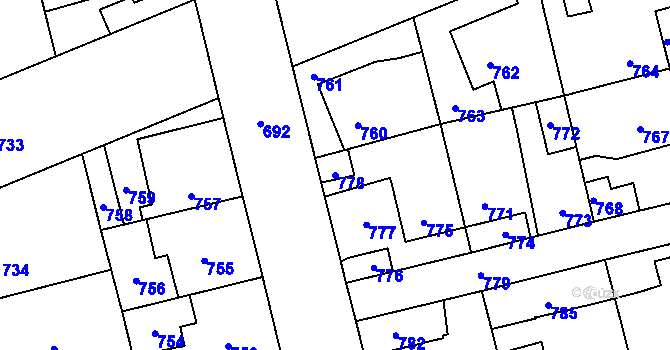 Parcela st. 778 v KÚ Kladno, Katastrální mapa
