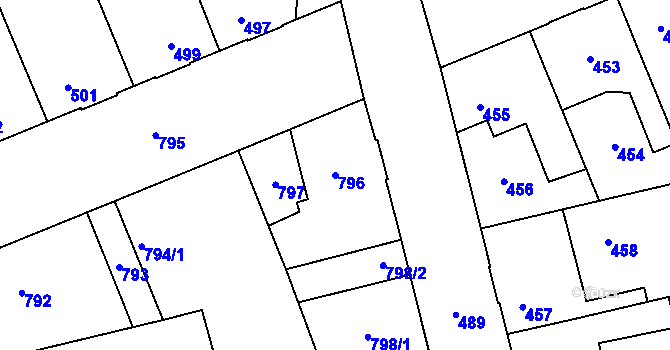 Parcela st. 796 v KÚ Kladno, Katastrální mapa