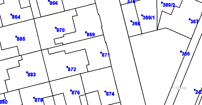 Parcela st. 871 v KÚ Kladno, Katastrální mapa