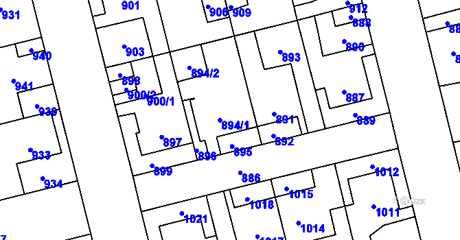 Parcela st. 894 v KÚ Kladno, Katastrální mapa