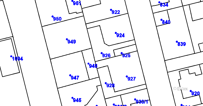 Parcela st. 926 v KÚ Kladno, Katastrální mapa