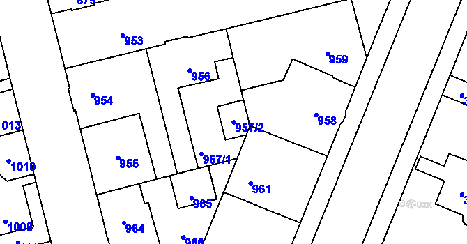 Parcela st. 957/2 v KÚ Kladno, Katastrální mapa