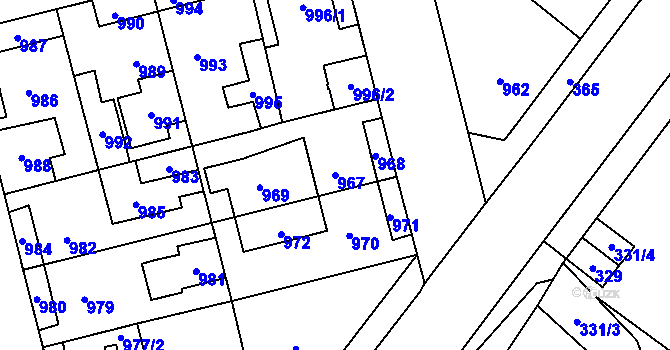 Parcela st. 967 v KÚ Kladno, Katastrální mapa