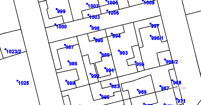 Parcela st. 989 v KÚ Kladno, Katastrální mapa