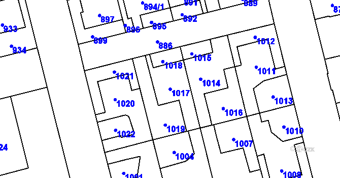 Parcela st. 1017 v KÚ Kladno, Katastrální mapa