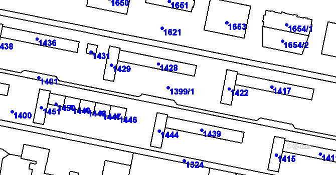 Parcela st. 1399/1 v KÚ Kladno, Katastrální mapa