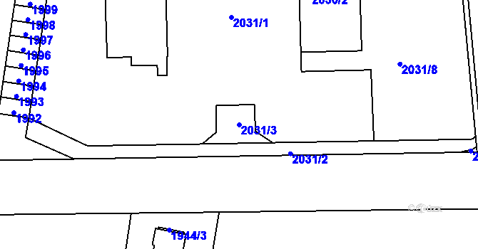 Parcela st. 2031/3 v KÚ Kladno, Katastrální mapa