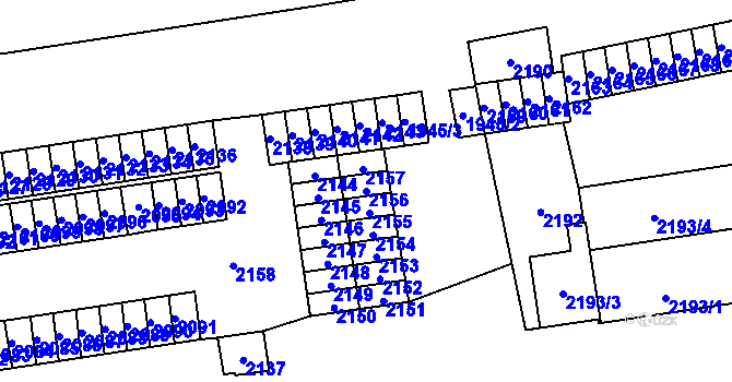 Parcela st. 2156 v KÚ Kladno, Katastrální mapa