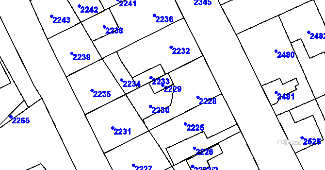 Parcela st. 2229 v KÚ Kladno, Katastrální mapa