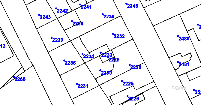 Parcela st. 2233 v KÚ Kladno, Katastrální mapa