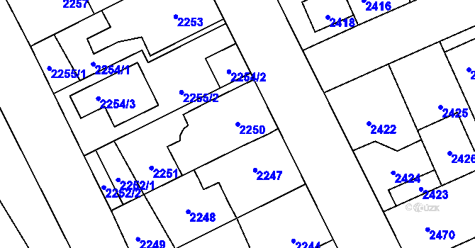 Parcela st. 2250 v KÚ Kladno, Katastrální mapa