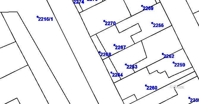 Parcela st. 2268 v KÚ Kladno, Katastrální mapa