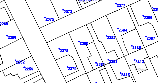 Parcela st. 2380 v KÚ Kladno, Katastrální mapa