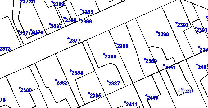 Parcela st. 2386 v KÚ Kladno, Katastrální mapa