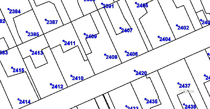 Parcela st. 2408 v KÚ Kladno, Katastrální mapa