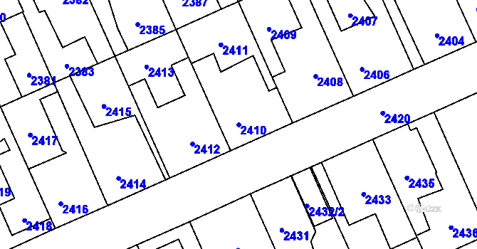 Parcela st. 2410 v KÚ Kladno, Katastrální mapa