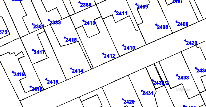 Parcela st. 2412 v KÚ Kladno, Katastrální mapa
